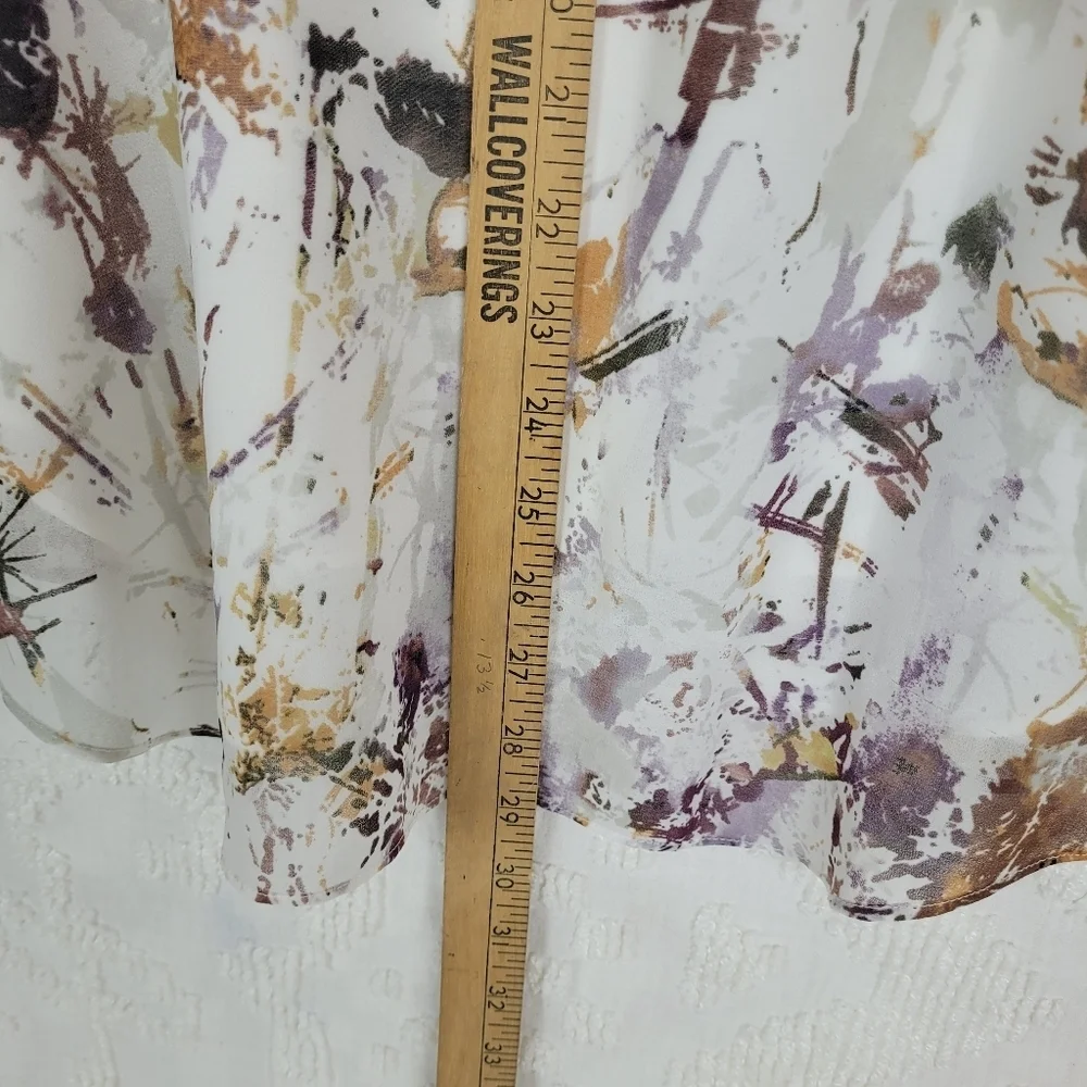 Cabi Goddess Blouse Ivory V-neck multi color long sleeve cuff abstract artsy S - Picture 4 of 10